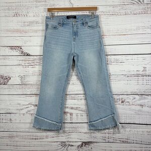 Liverpool Blue Crop Flare Distressed Fringe Hem Jeans